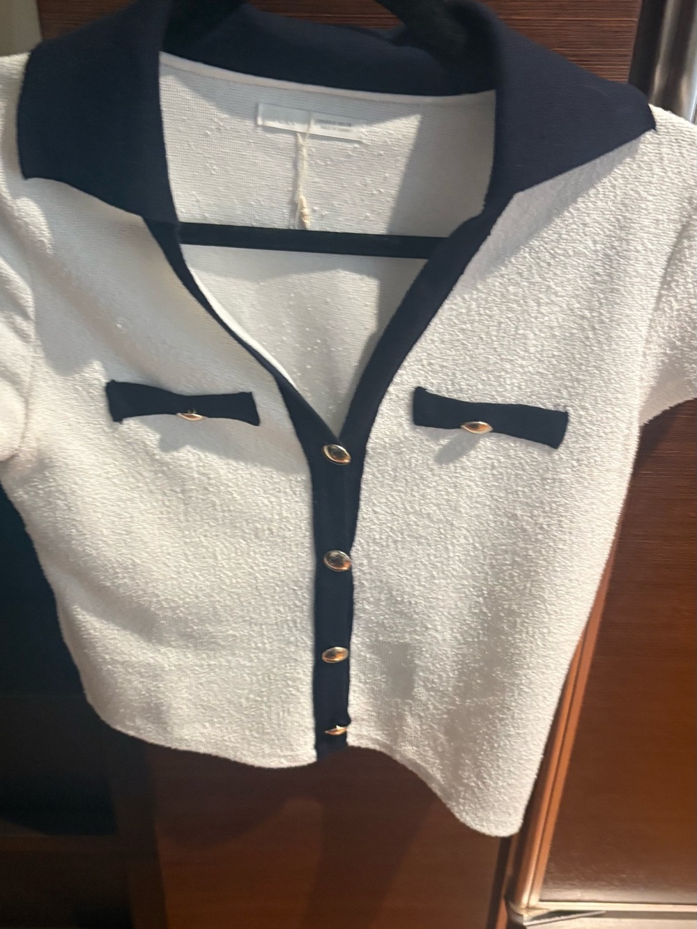 Zara White and Black Short Sleeve Knit Cardigan